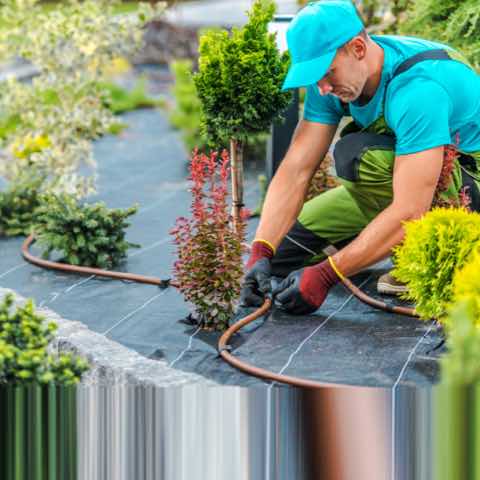 Landscaper setting watering lines